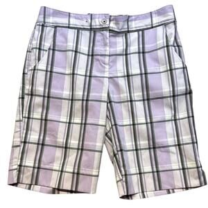 Women's IZOD Purple‎ White Black Plaid Golf Beach Boating Bermuda Shorts Size 10